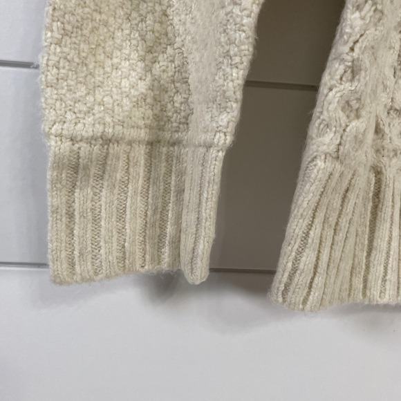 American Eagle Sweater Mens Small Ivory Cable Patchwork Mock Neck Pullover - Picture 2 of 11